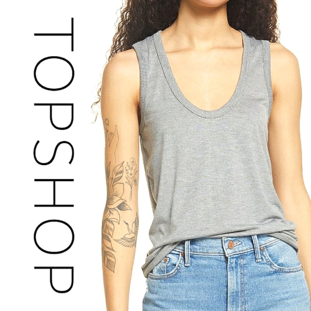 Topshop | U-Neck Grey Tank | Small (Size 4)